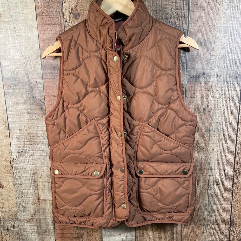 J.Crew Signature PrimaLoft Quilted Utility Puffer Vest Brown Medium Pink Gold
